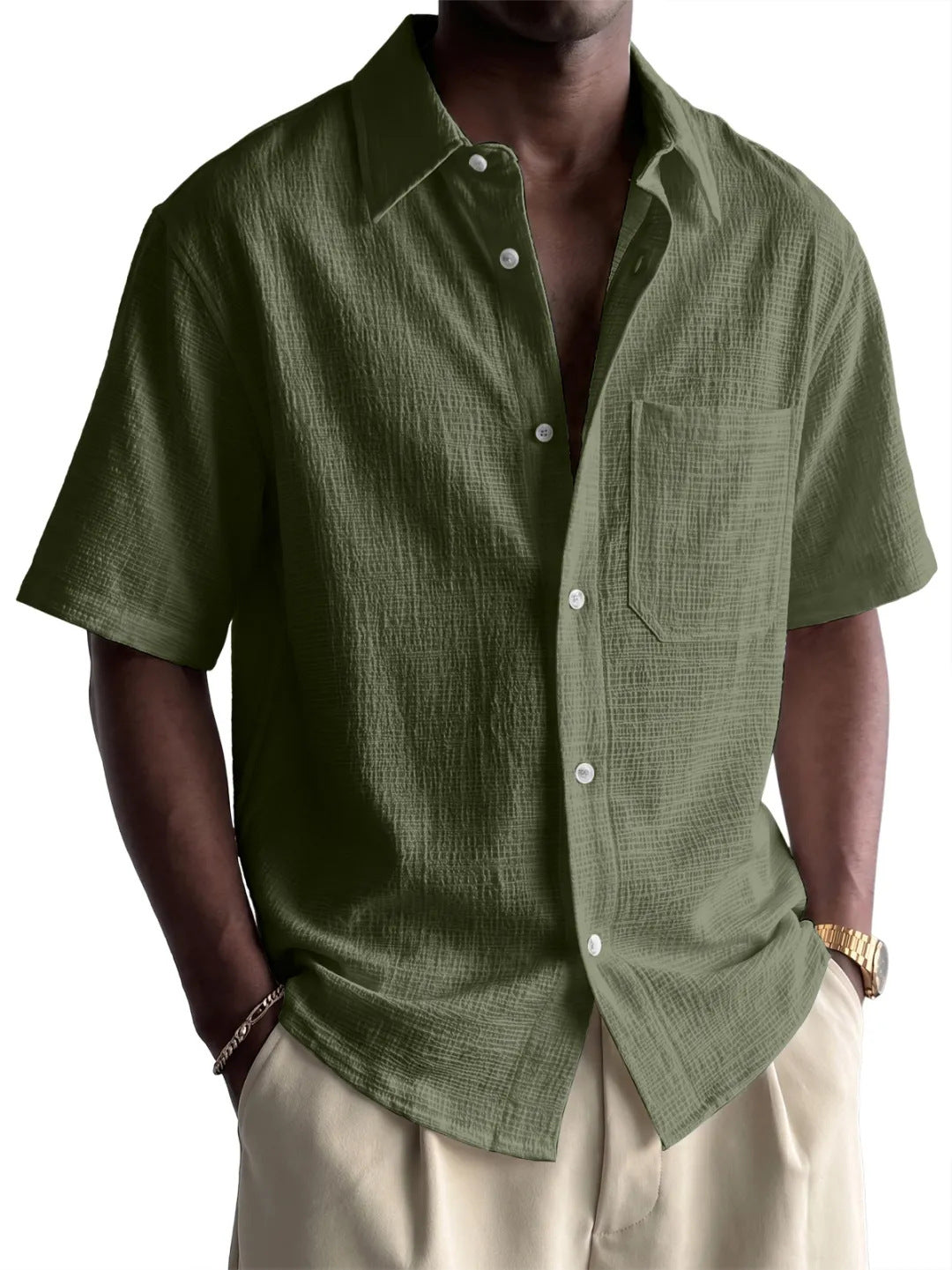 Men's Cotton-Linen Short-Sleeve Shirt – 7 Colors Loose Fit