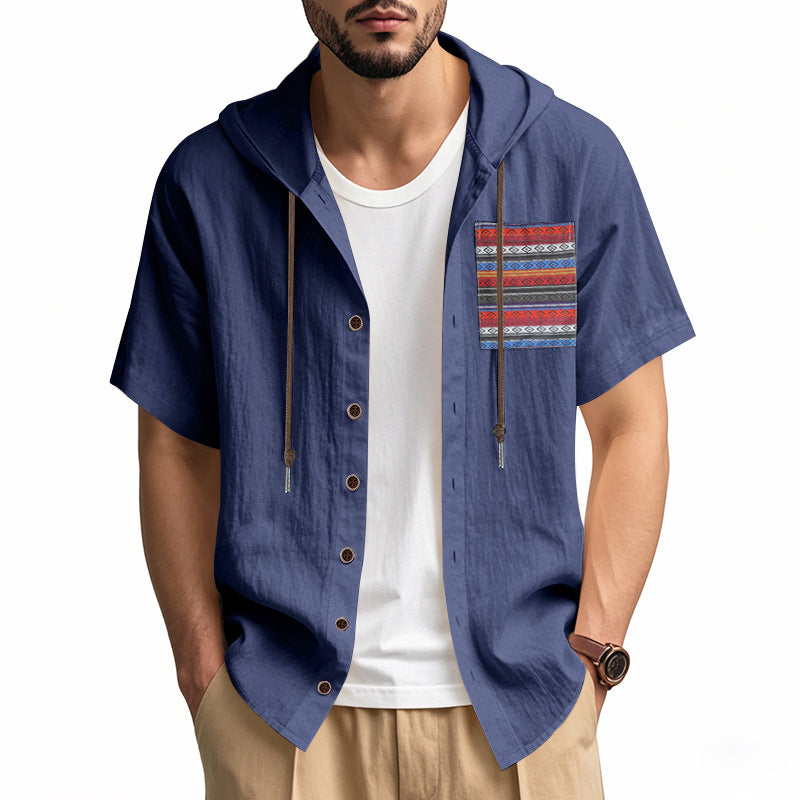 Linen Short-sleeve Lightweight Loose-fitting Hooded T-shirt