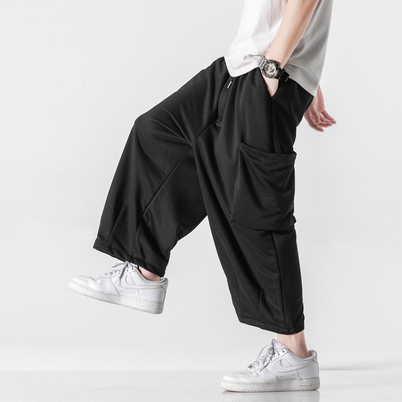 Mens Japanese-style Plus-size Straight-leg Wide-leg Sweatpants