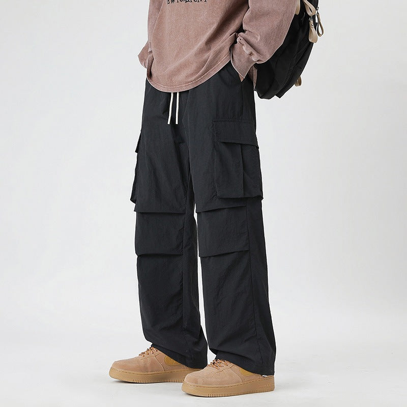 Ice Silk Trousers Multi-Pocket Loose Straight-Cut Casual Sports Pants