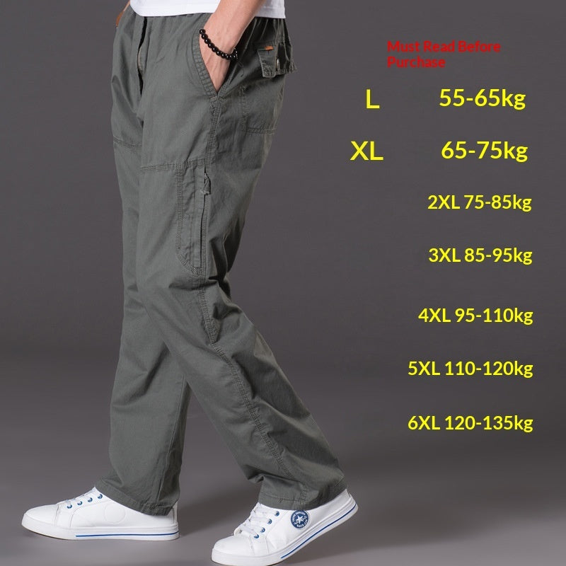 Men's Plus-Size Cotton Cargo Pants – Multi-Pocket High Waist