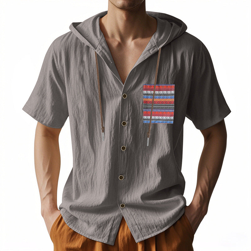 Linen Short-sleeve Lightweight Loose-fitting Hooded T-shirt