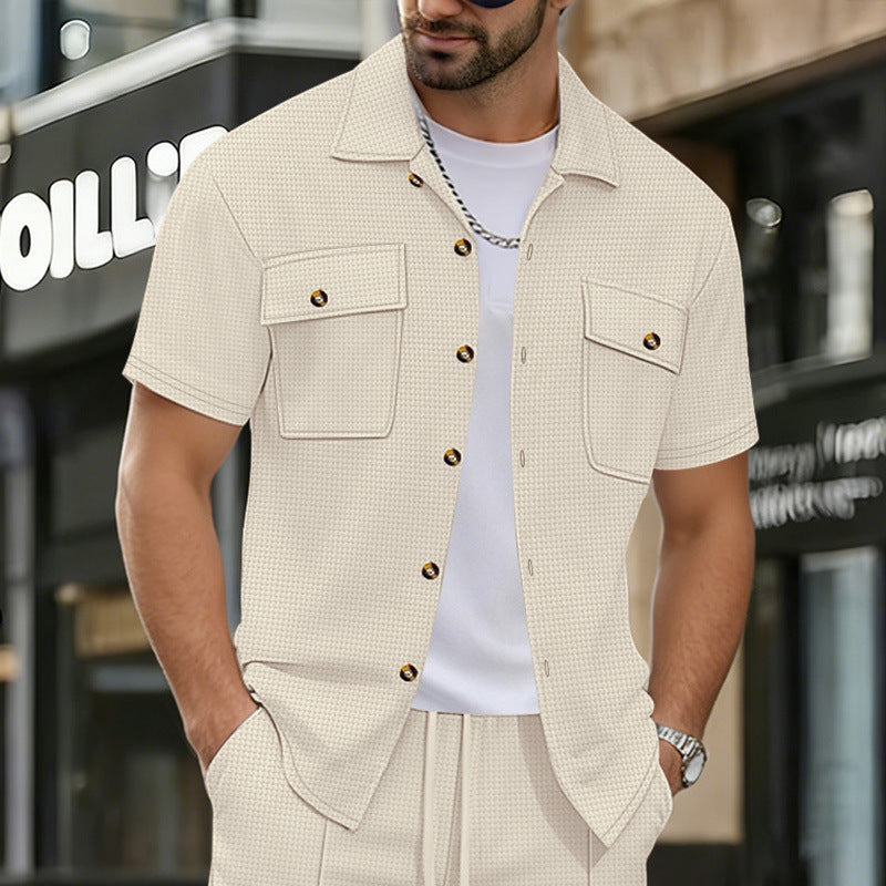 Men's Waffle-Weave Short-Sleeve Cardigan Jacket