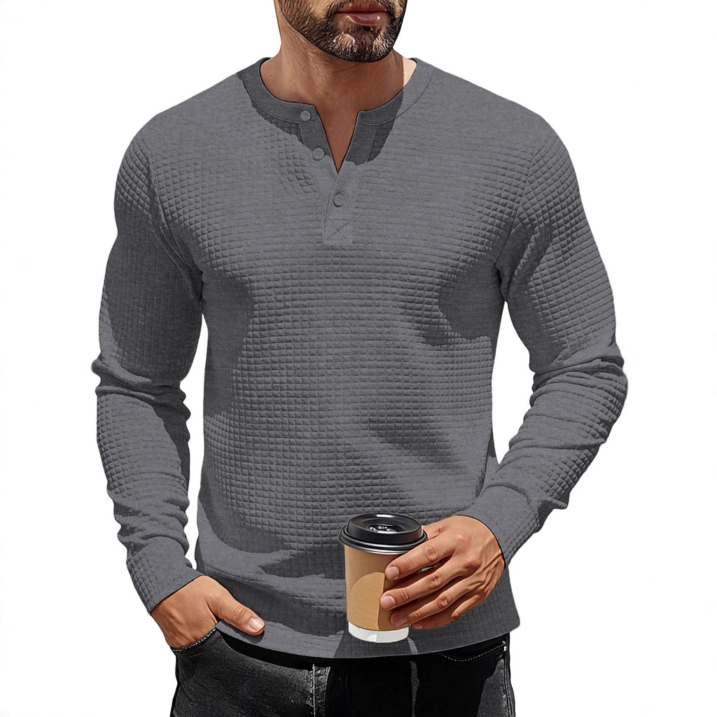 Mens Long-Sleeve Sweatshirt With Jacquard Small Plaid Pattern