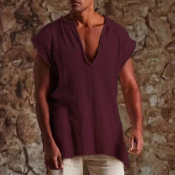 Plus-size Mens Retro Sleeveless Loose-fit T-shirt