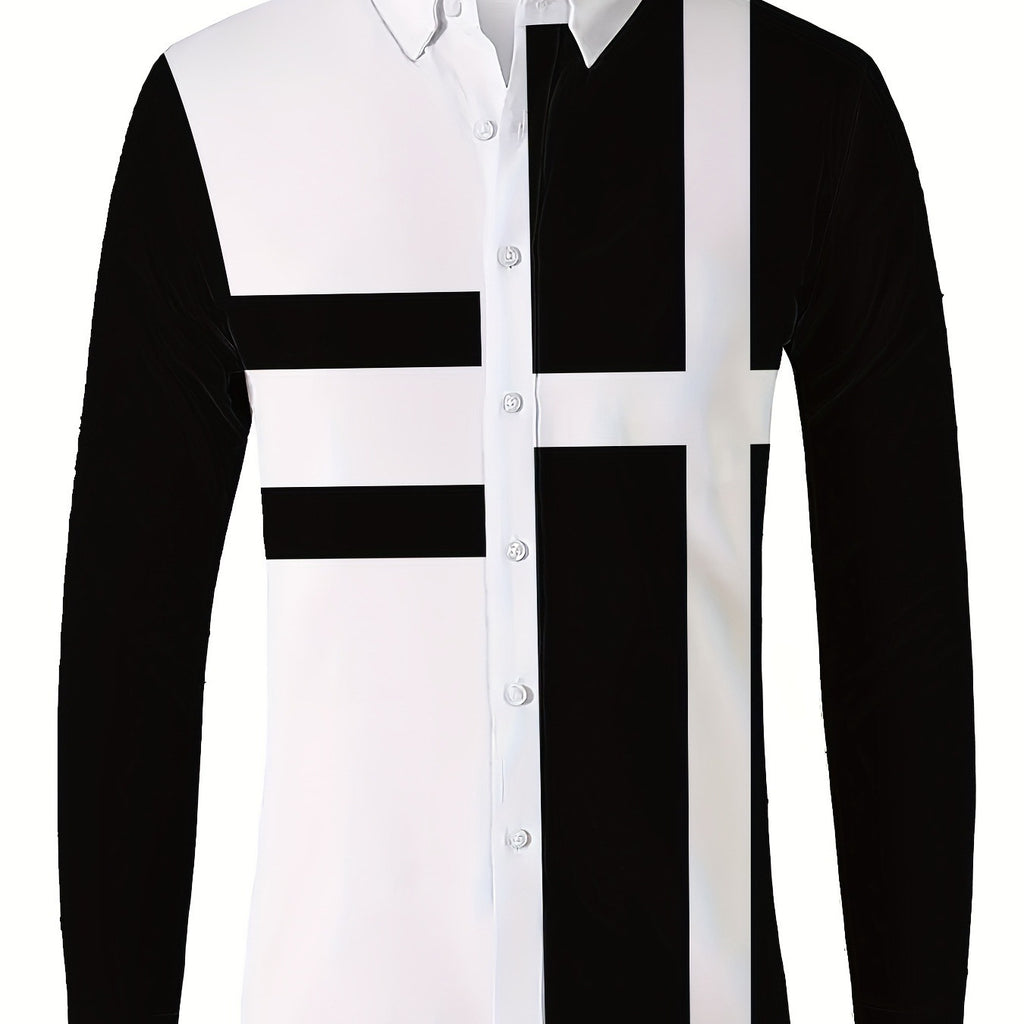 Men's 3D-Printed Black & White Slim Fit Shirt