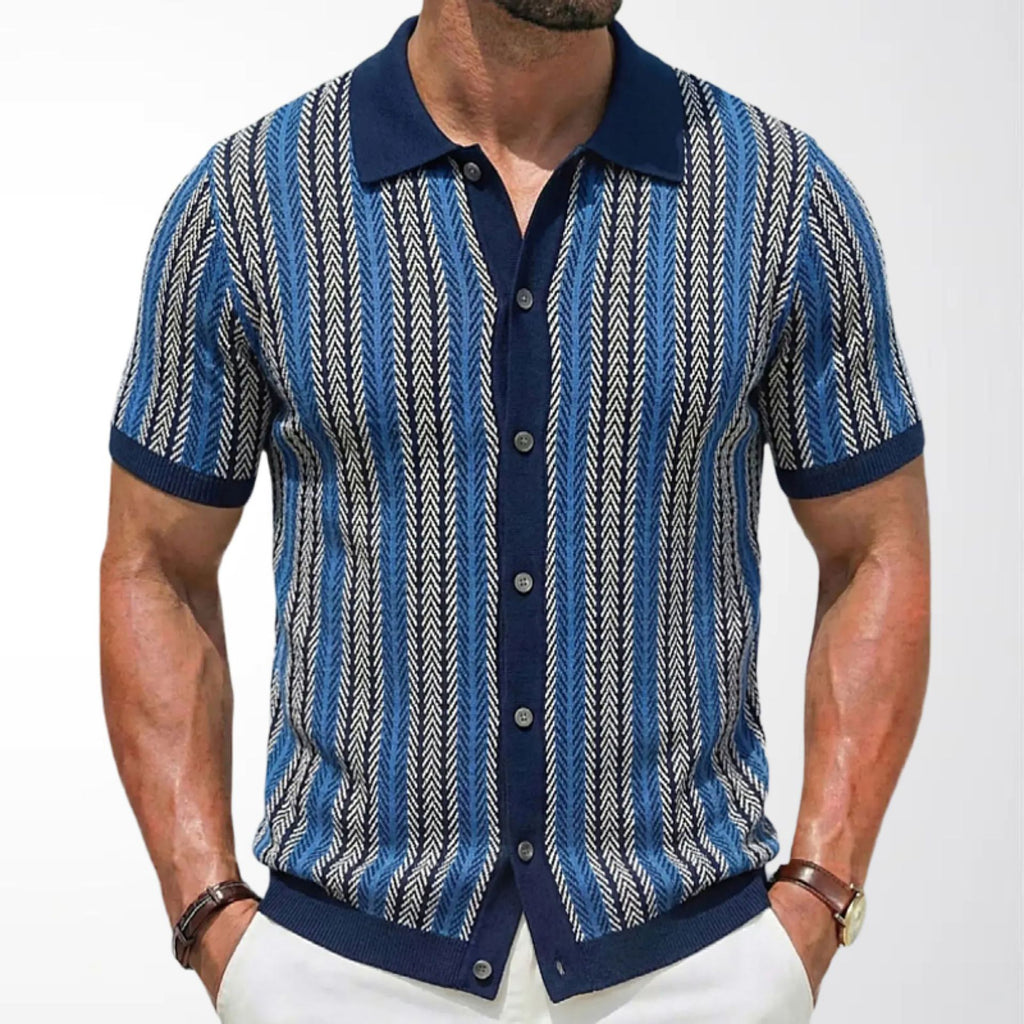 Striped Jacquard Short-Sleeve Knit Shirt