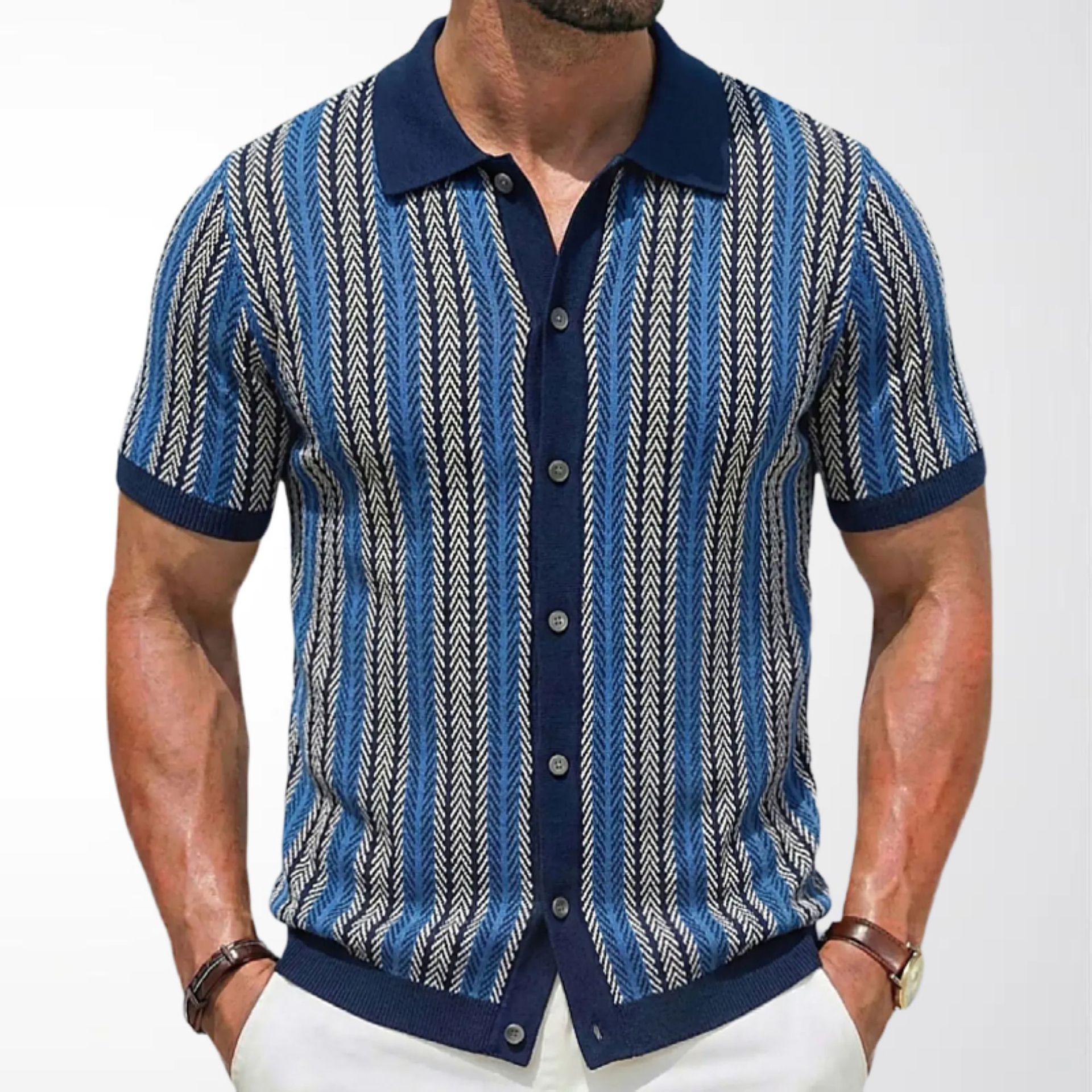 Striped Jacquard Short-Sleeve Knit Shirt