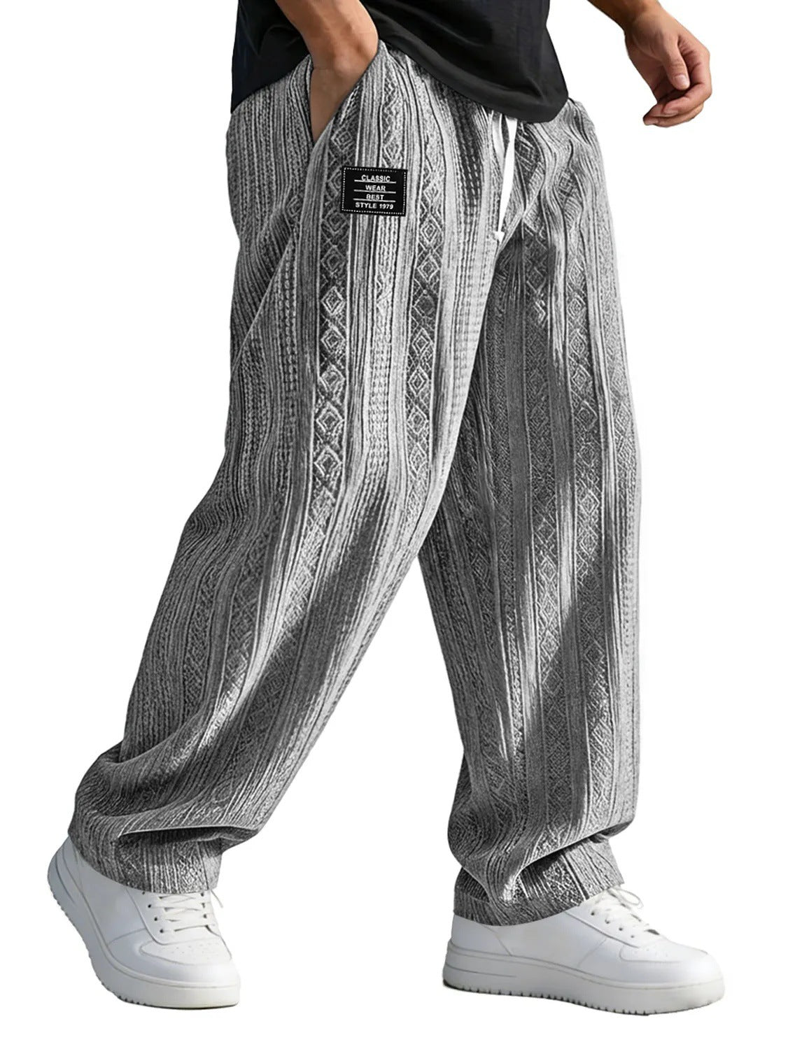 European And American Style Pocketed Straight-Leg Loose Lace-Up Sporty Casual Pants