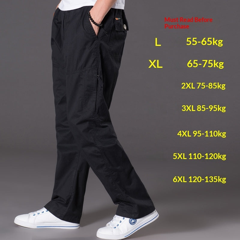 Men's Plus-Size Cotton Cargo Pants – Multi-Pocket High Waist