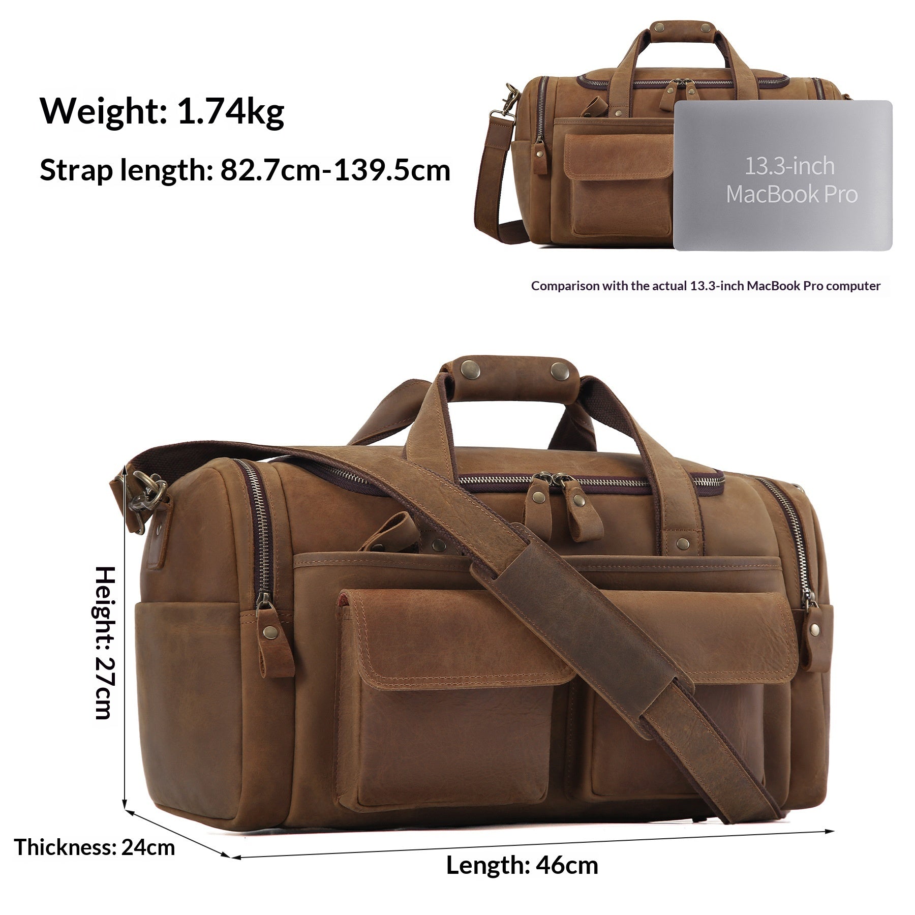 Genuine Leather Travel Bag for Men – First-Layer Cowhide Duffel