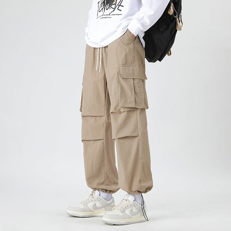 Ice Silk Trousers Multi-Pocket Loose Straight-Cut Casual Sports Pants