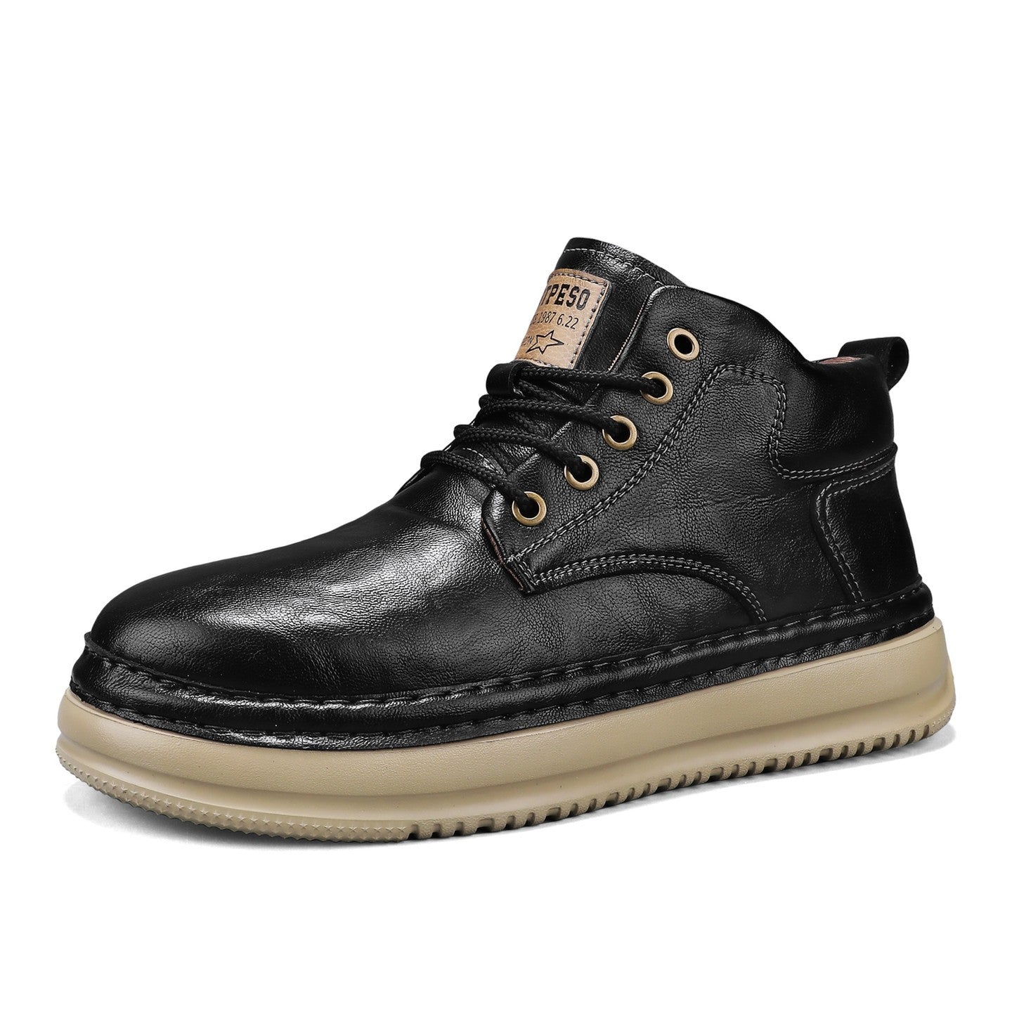 Retro Mid-Top Boots – Men's Chunky Heel Lace-Up