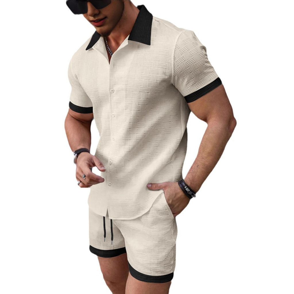 Casual Color-Block Shirt & Shorts Set