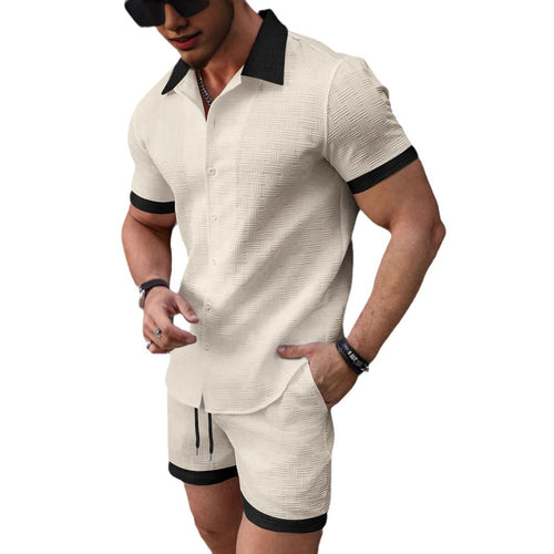 Casual Color-Block Shirt & Shorts Set