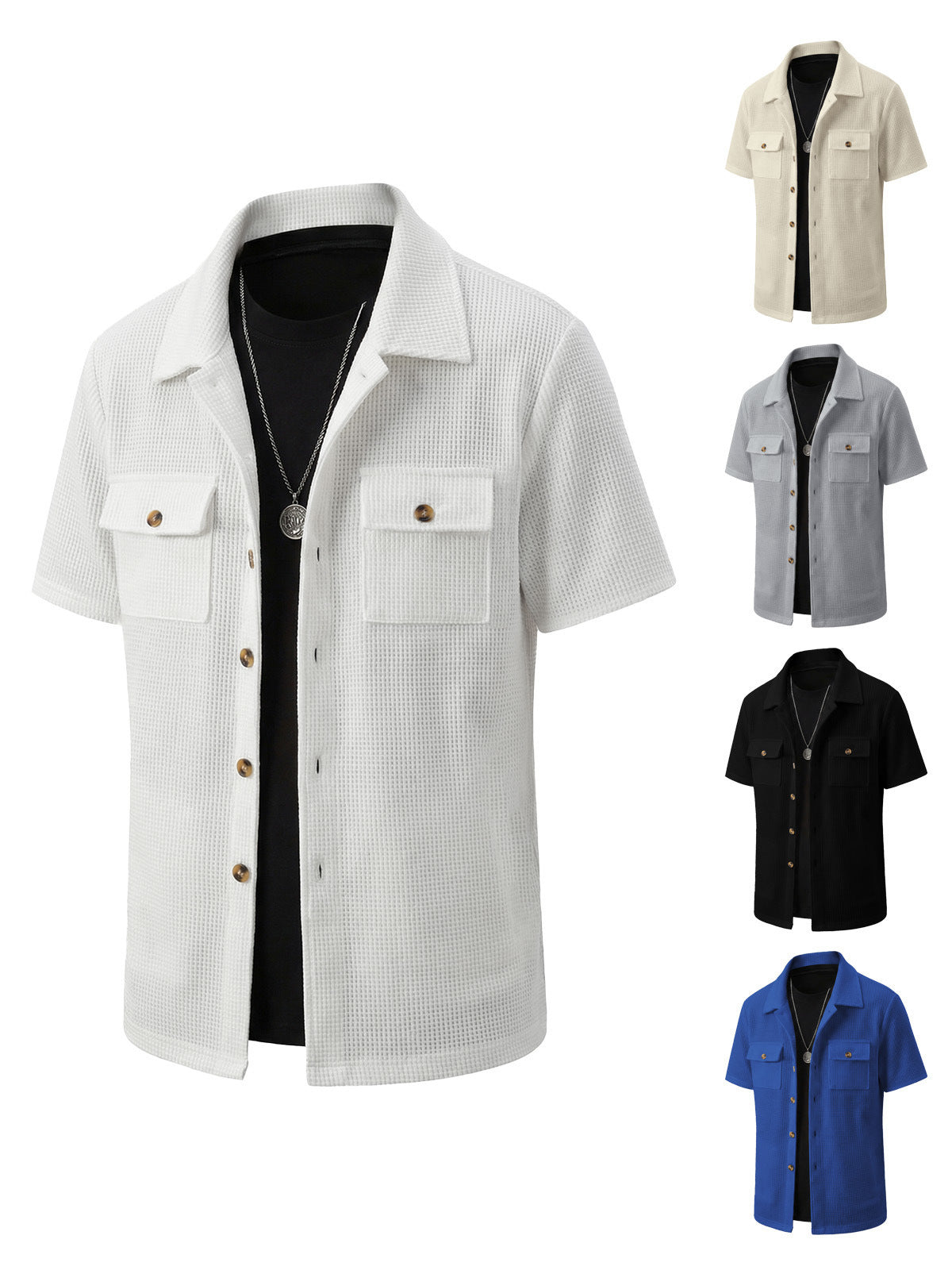 Men's Waffle-Weave Short-Sleeve Cardigan Jacket