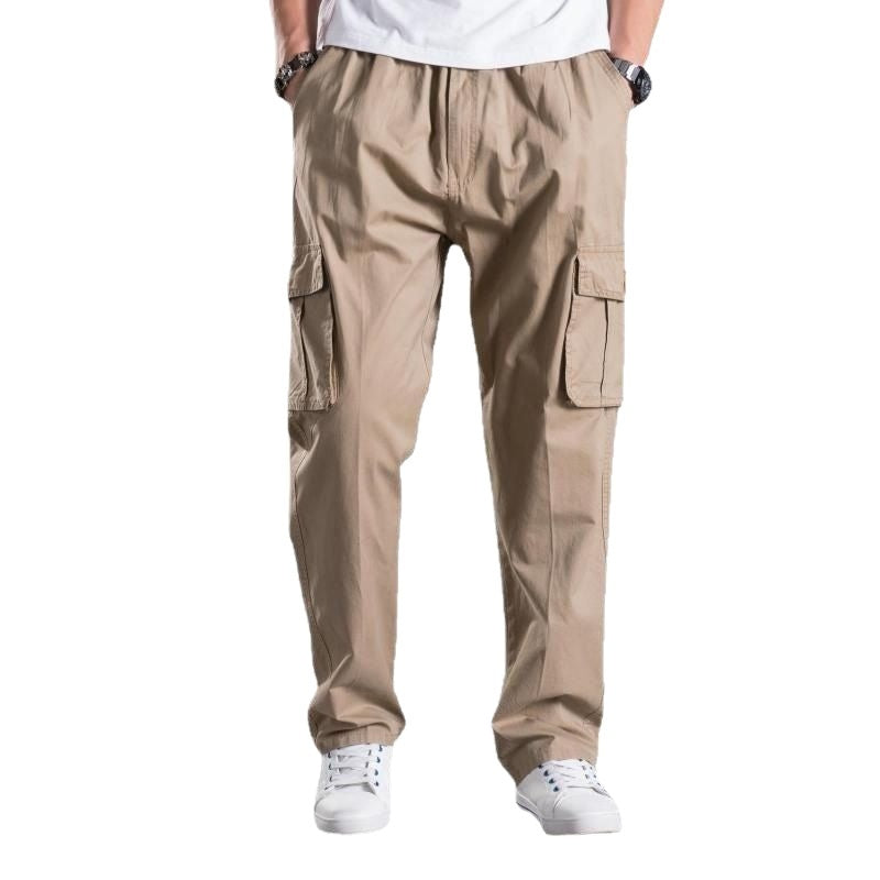 Men's Plus-Size Cotton Cargo Pants – Multi-Pocket High Waist