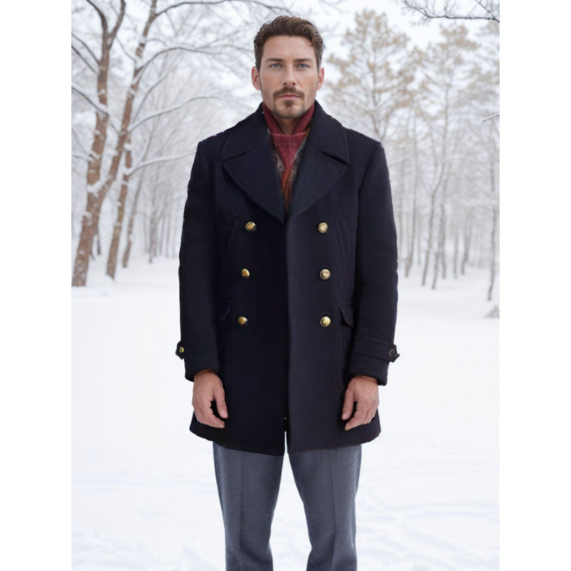 Long-Sleeve British-Style Fashionable Wool Coat
