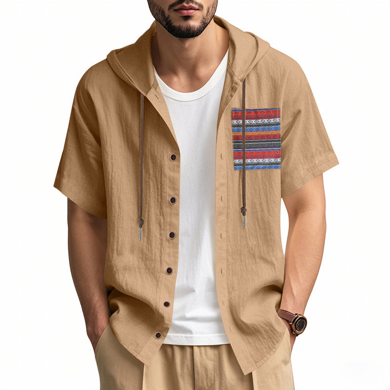 Linen Short-sleeve Lightweight Loose-fitting Hooded T-shirt