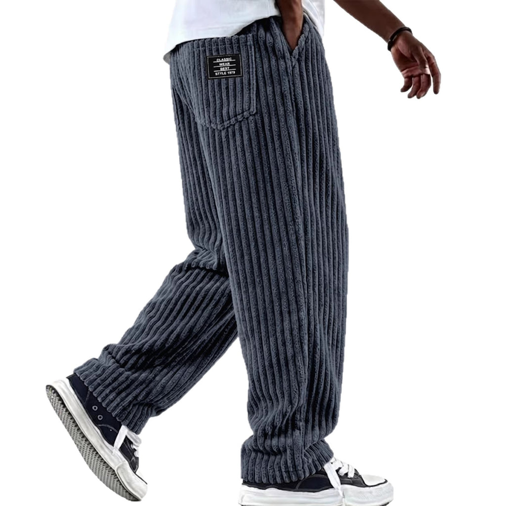 Men's Corduroy Straight-Leg Trousers – Elastic Waist, Drawstring, 11 Colours