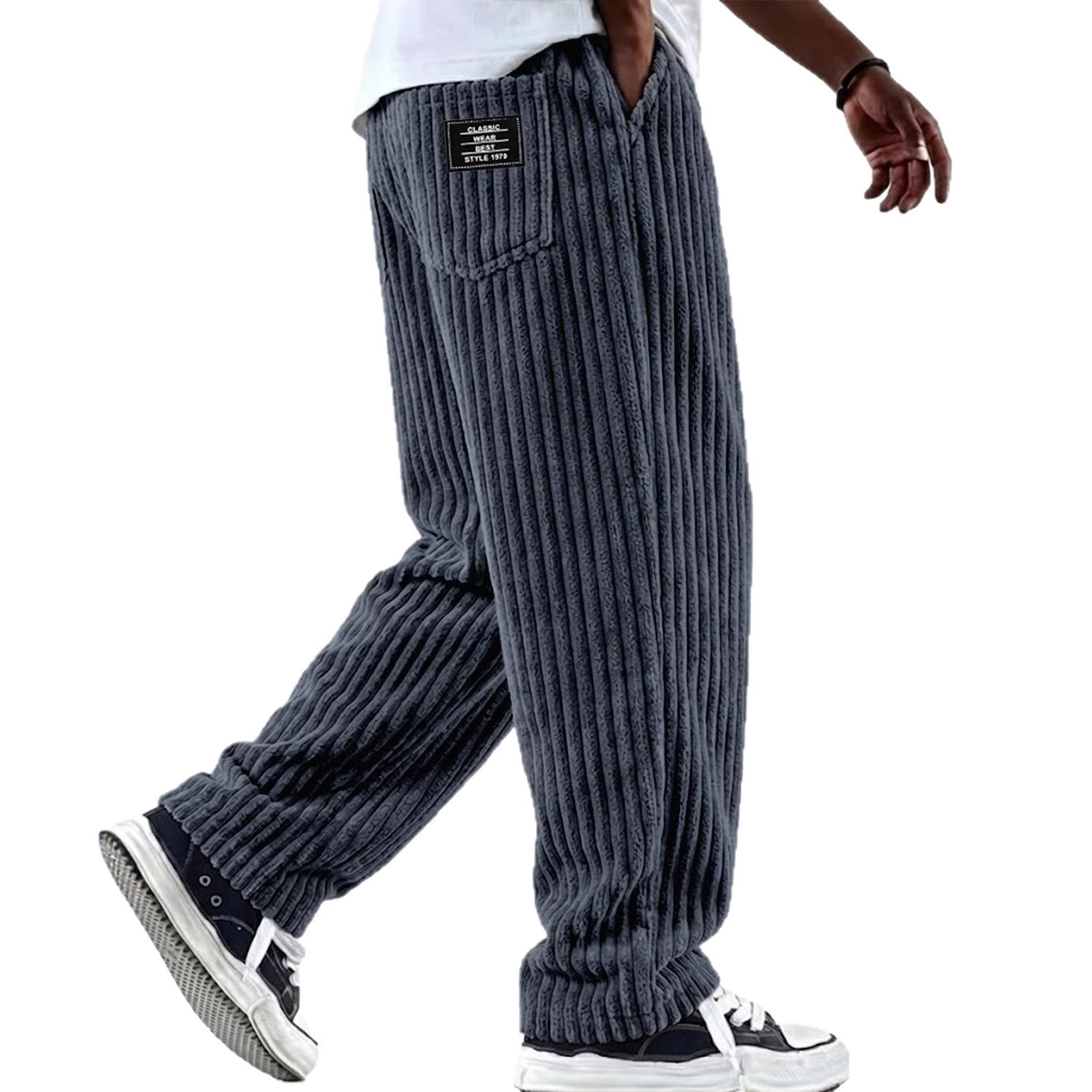 Men's Corduroy Straight-Leg Trousers – Elastic Waist, Drawstring, 11 Colours