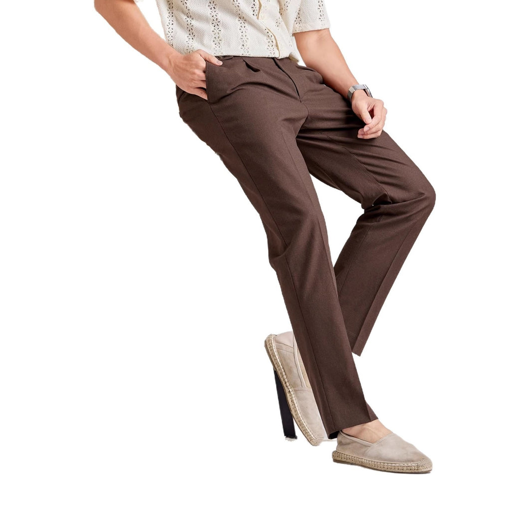 Men's Slim Fit High Waist Linen Trousers