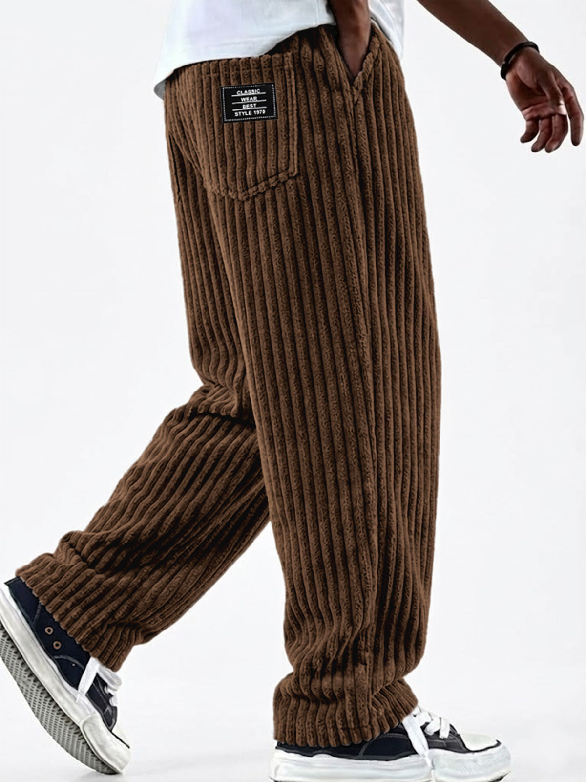 Men's Corduroy Straight-Leg Trousers – Elastic Waist, Drawstring, 11 Colours