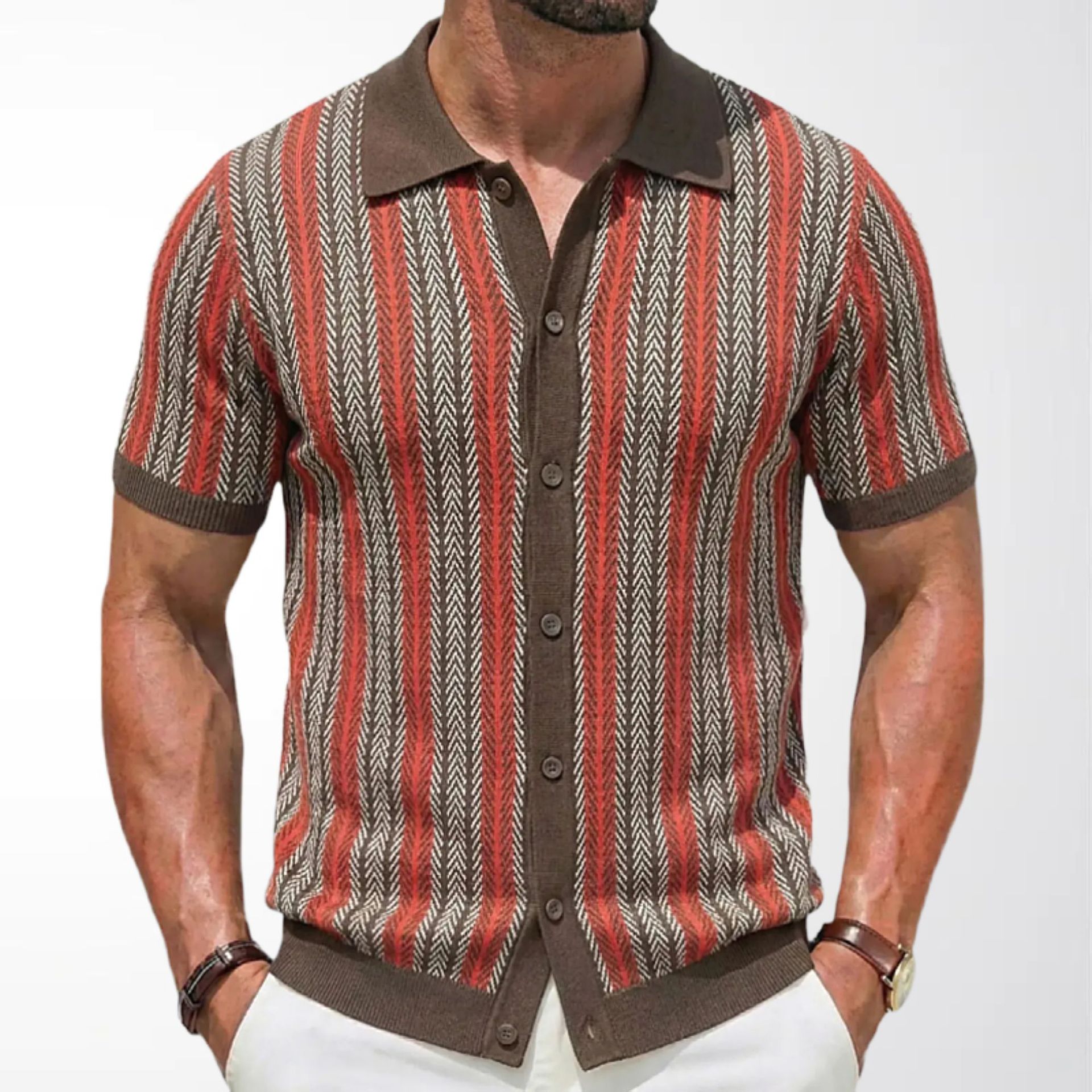 Striped Jacquard Short-Sleeve Knit Shirt