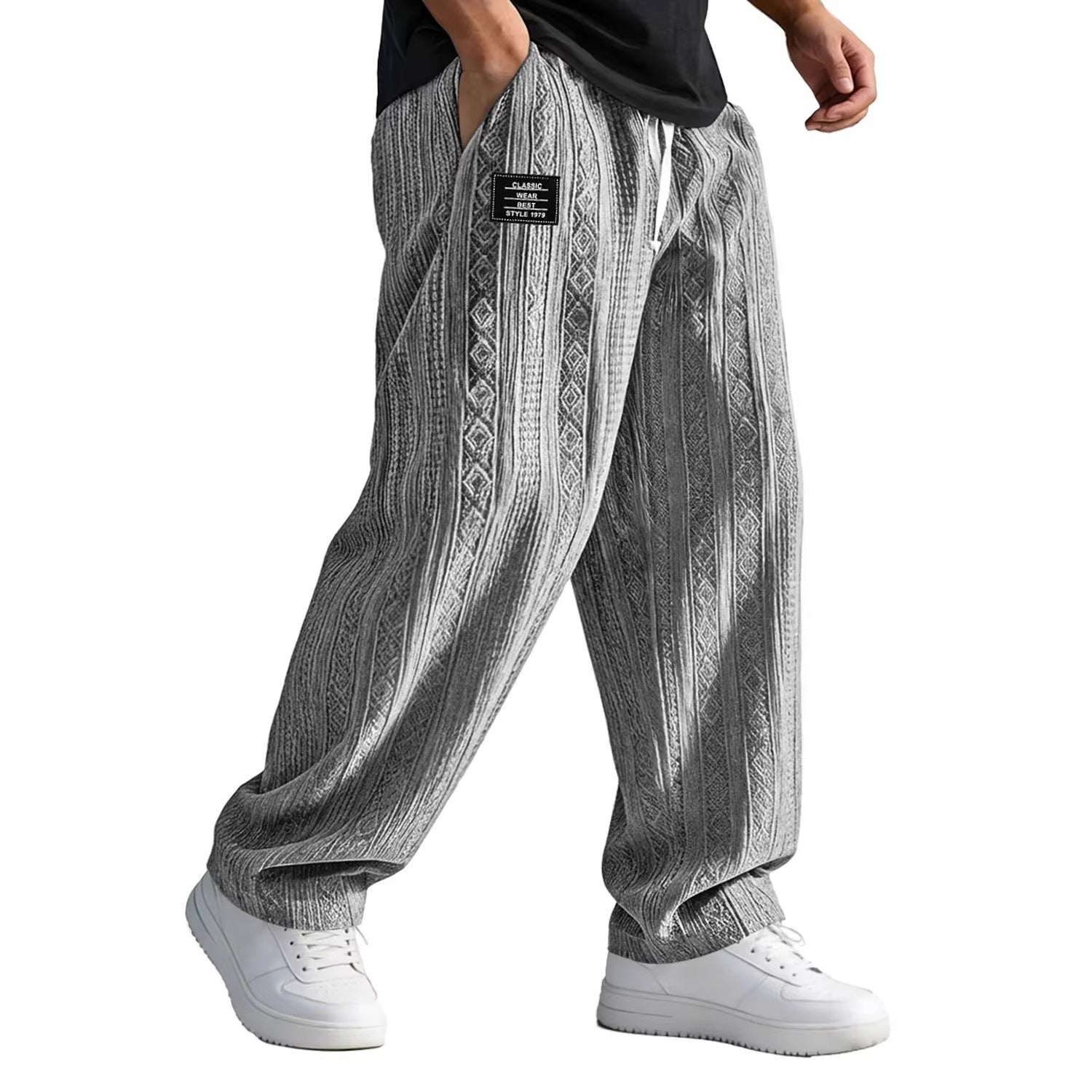 European And American Style Pocketed Straight-Leg Loose Lace-Up Sporty Casual Pants