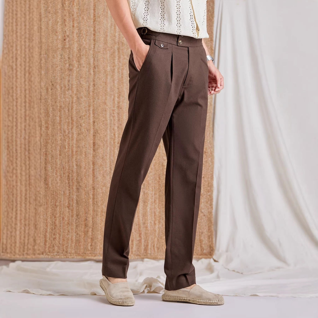 Men's Slim Fit High Waist Linen Trousers