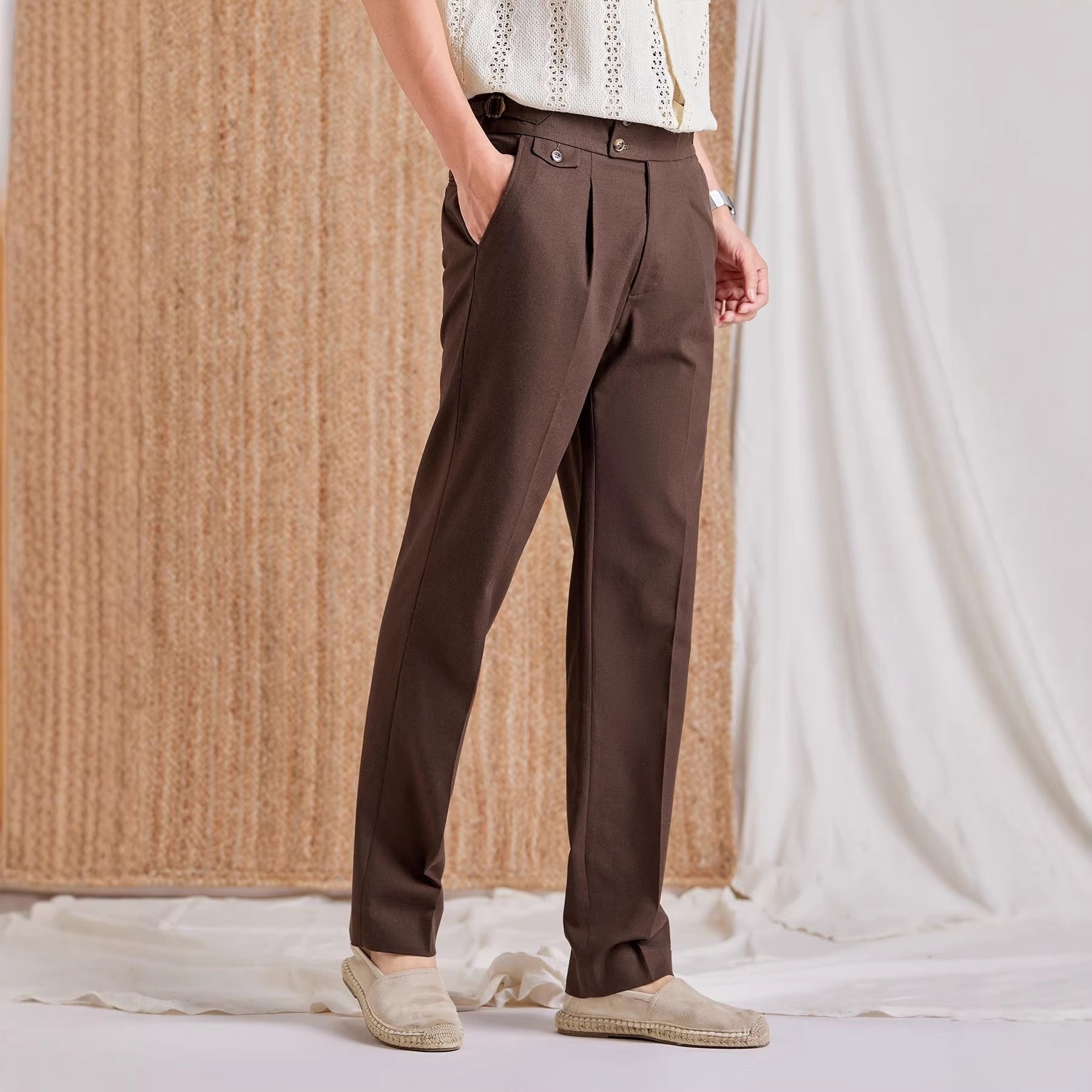 Men's Slim Fit High Waist Linen Trousers