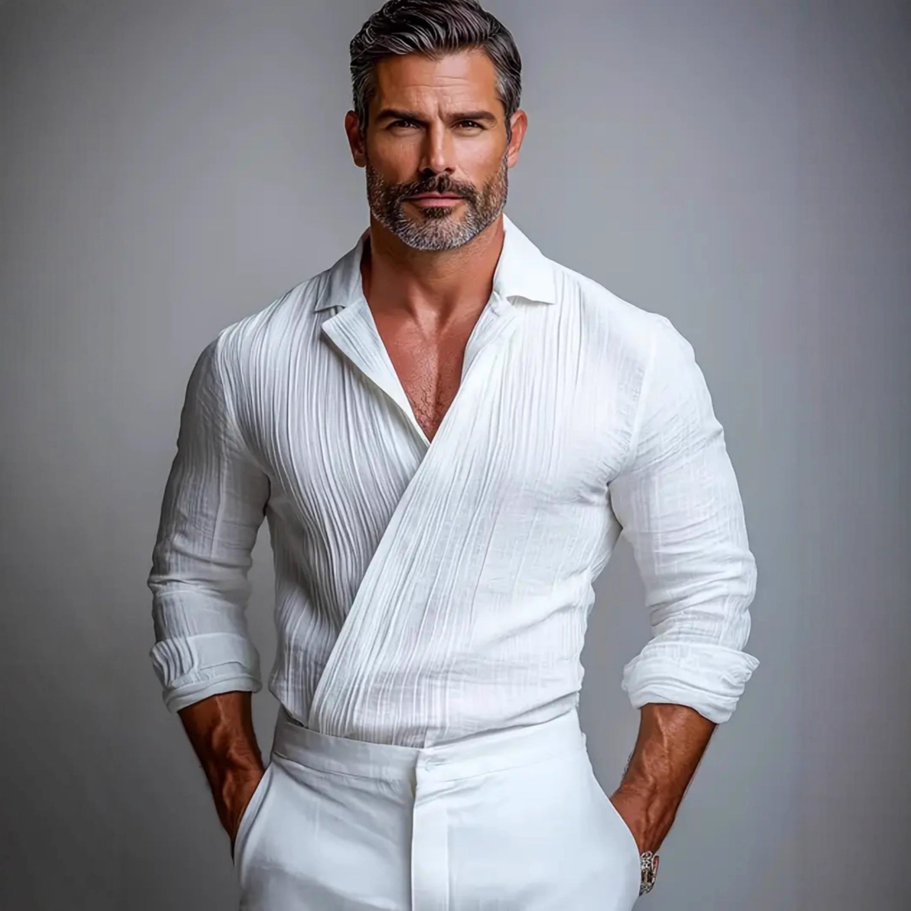 Casual American-Style Long-Sleeve Mens Shirt