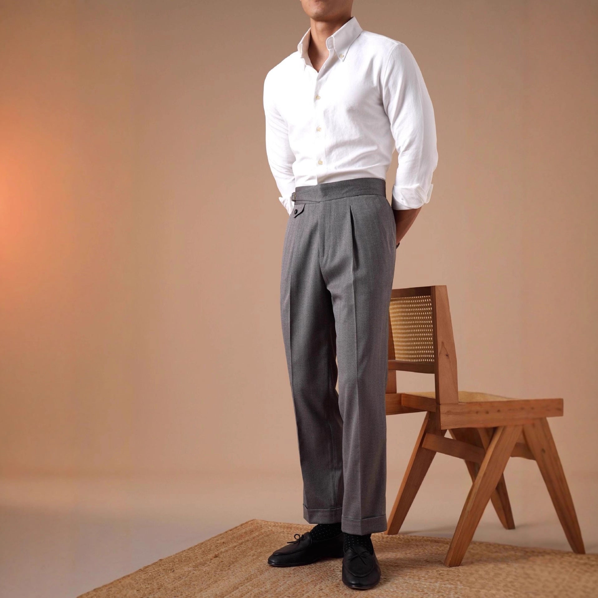 Herringbone High-Waist Single-Pleat Trousers