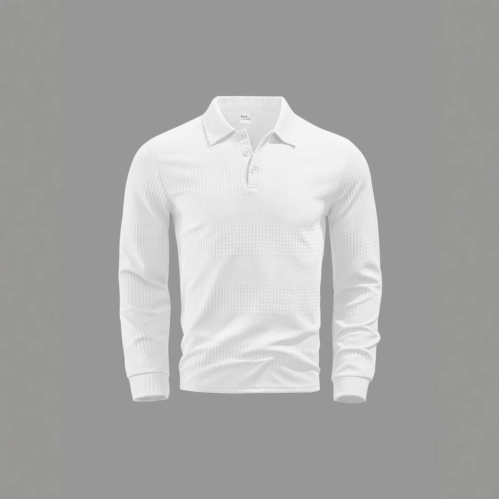 Long-sleeve Buttoned Textured Lapel Top