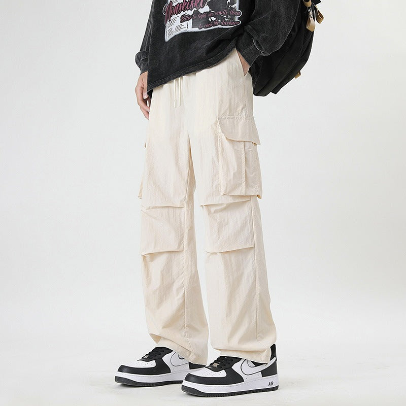 Ice Silk Trousers Multi-Pocket Loose Straight-Cut Casual Sports Pants