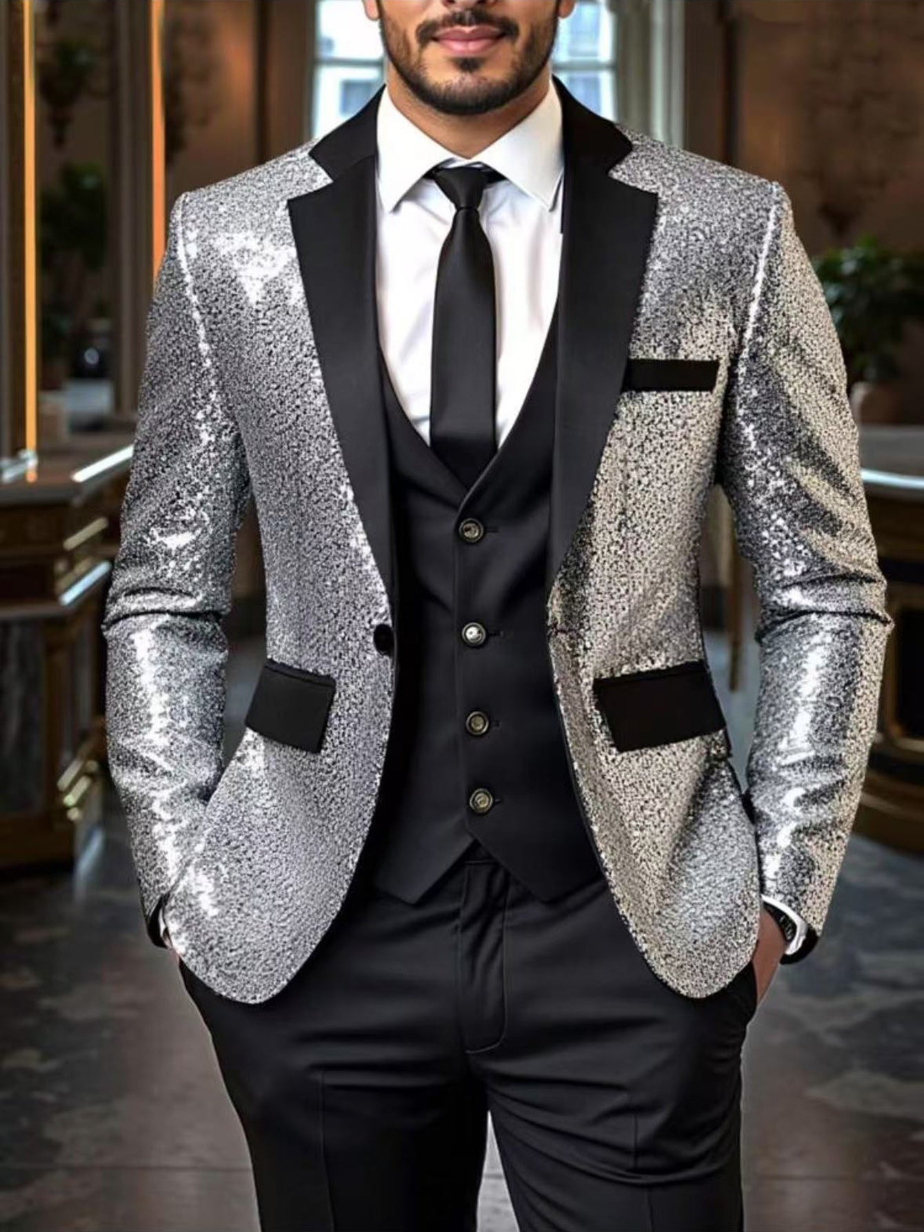 Casual Loose-Fit Ombre Sequin Blazer
