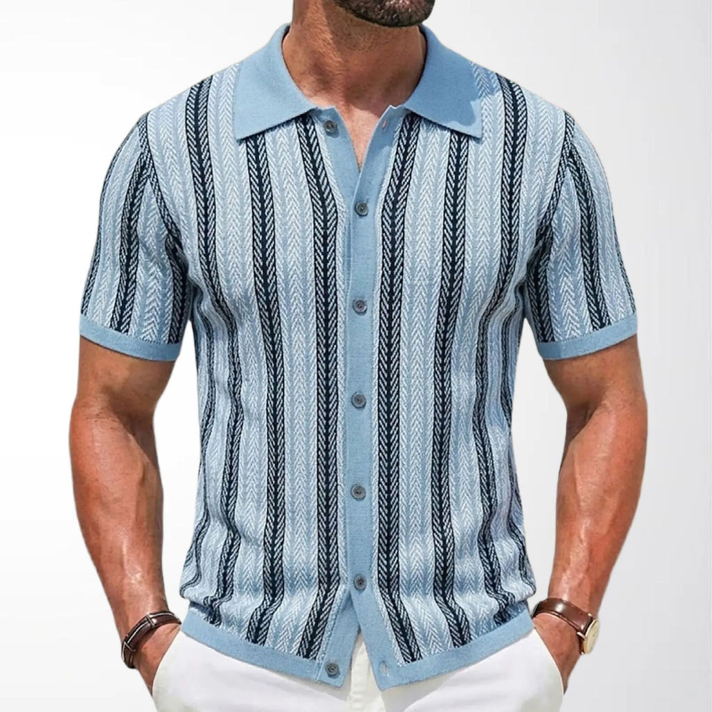 Short-Sleeve Striped Knitted Cardigan Jacquard Polo Shirt