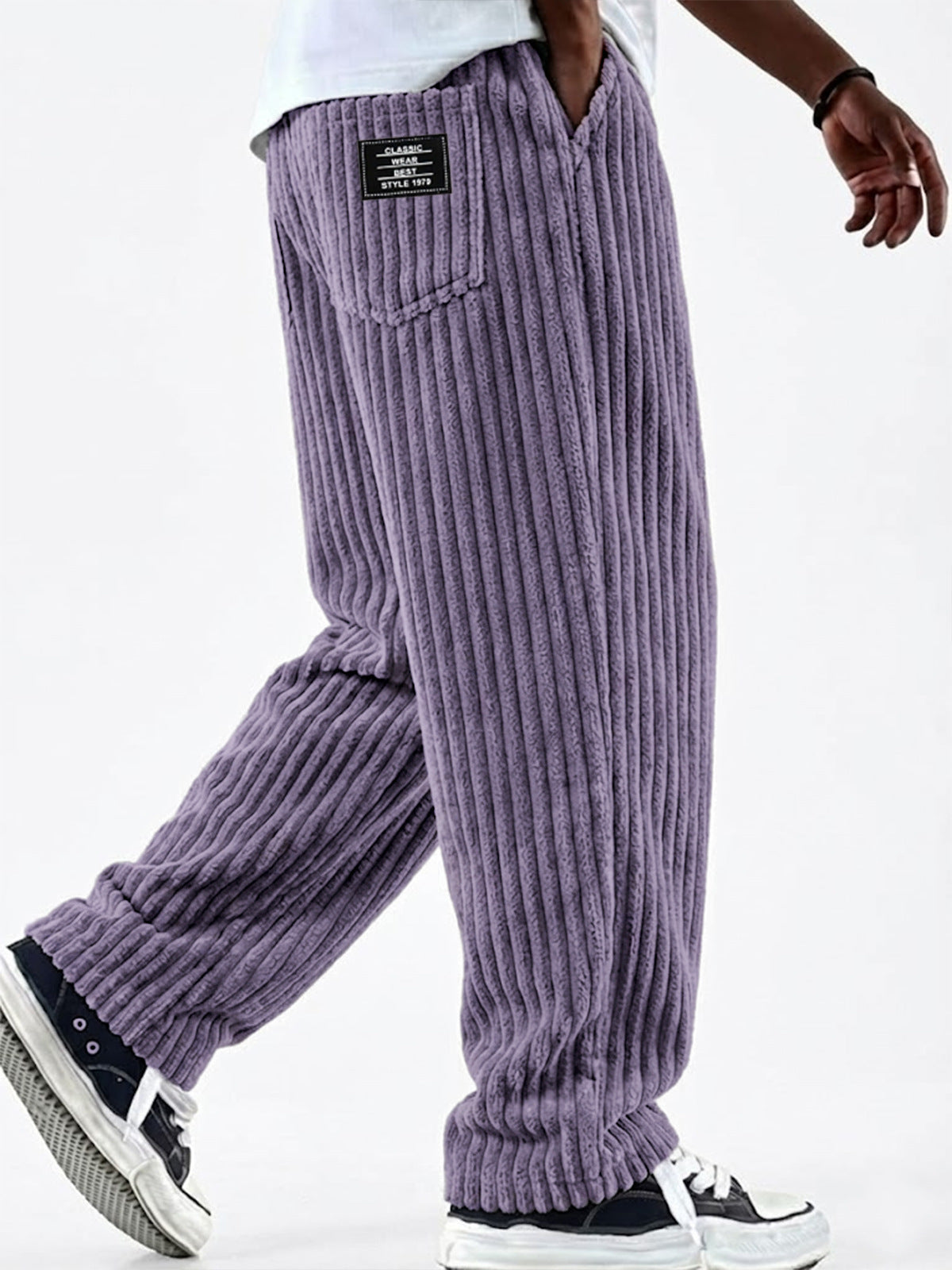 Men's Corduroy Straight-Leg Trousers – Elastic Waist, Drawstring, 11 Colours