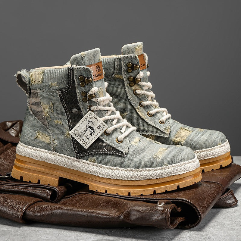 Men's High-Top Denim Martin Boots – Chunky Heel