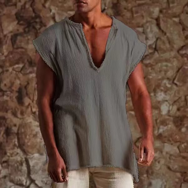 Plus-size Mens Retro Sleeveless Loose-fit T-shirt