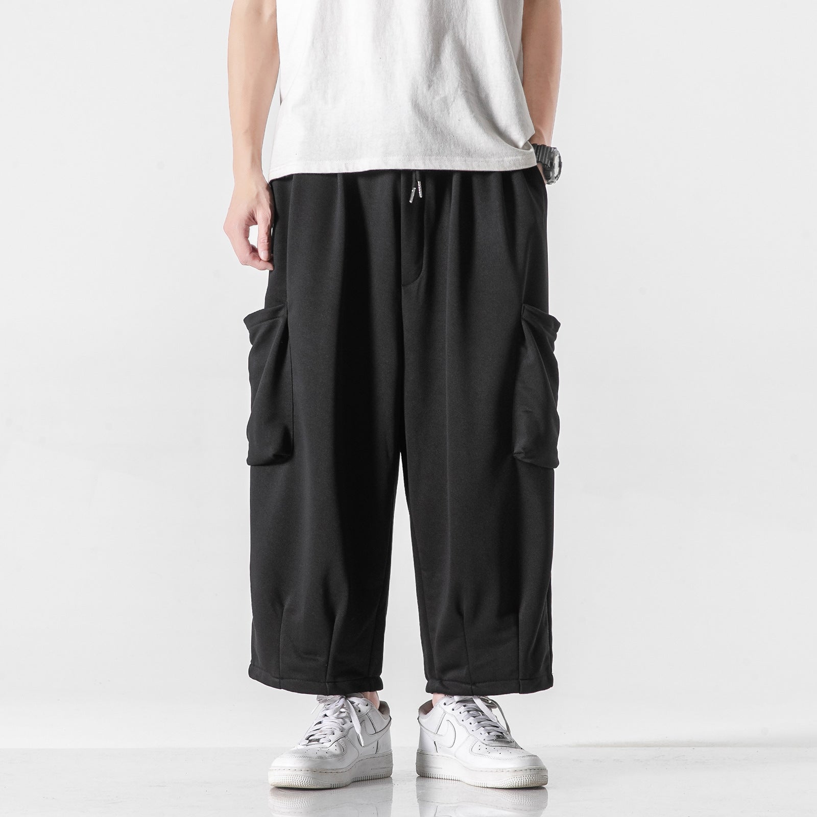 Mens Japanese-style Plus-size Straight-leg Wide-leg Sweatpants