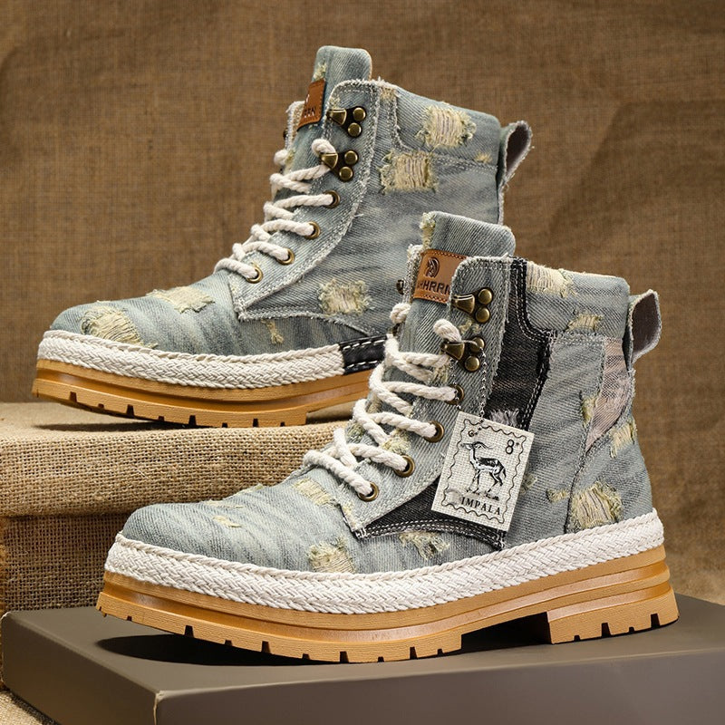 Men's High-Top Denim Martin Boots – Chunky Heel