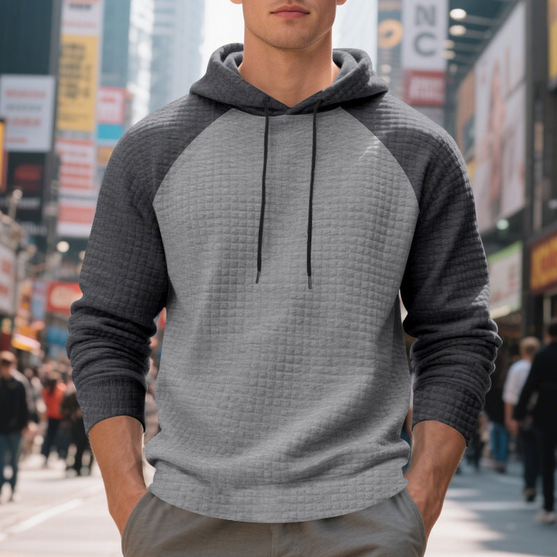 Mens Jacquard Small-check Hooded Casual Sweatshirt