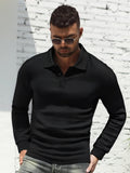 Long-sleeve Buttoned Textured Lapel Top