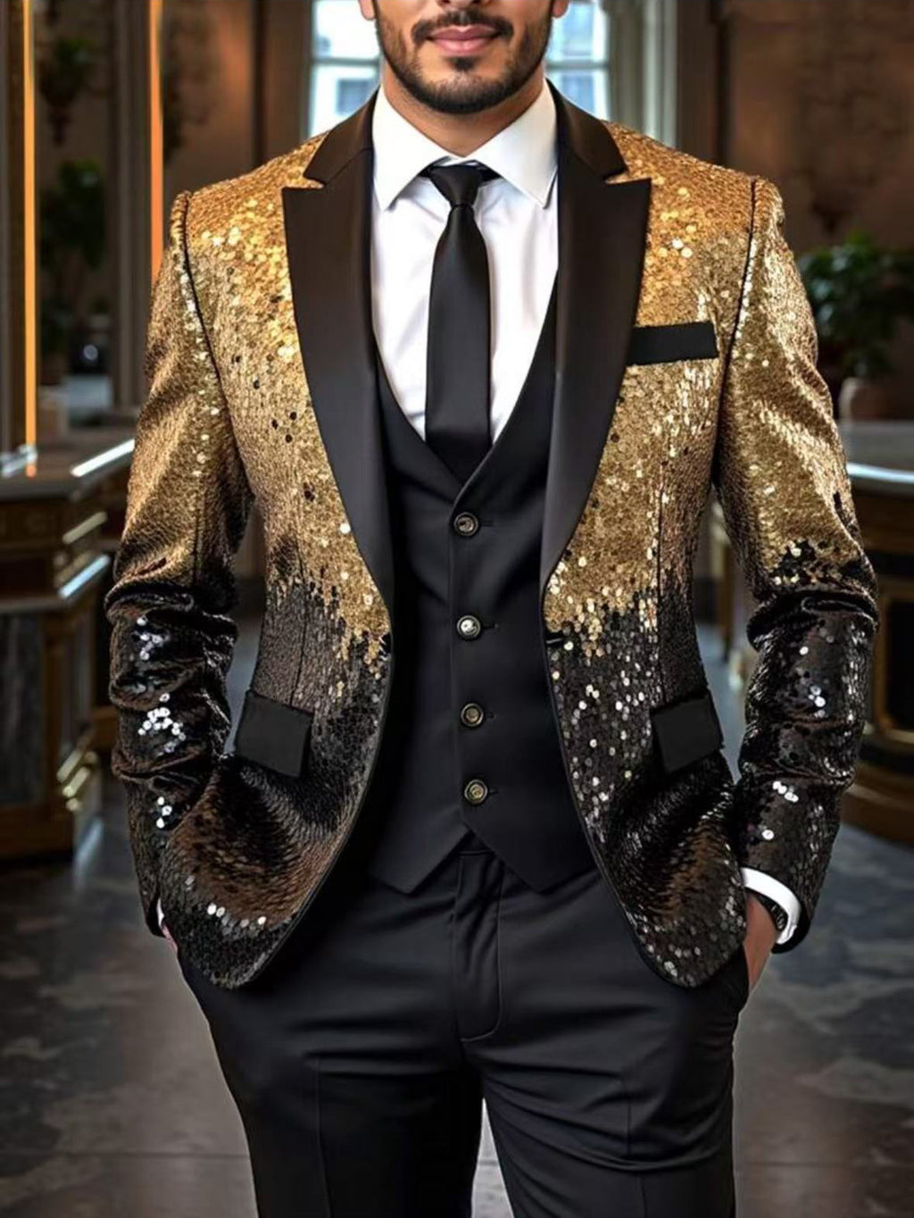 Casual Loose-Fit Ombre Sequin Blazer