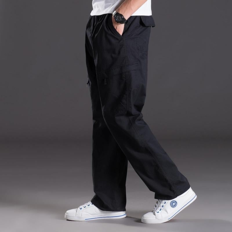 Men's Plus-Size Cotton Cargo Pants – Multi-Pocket High Waist