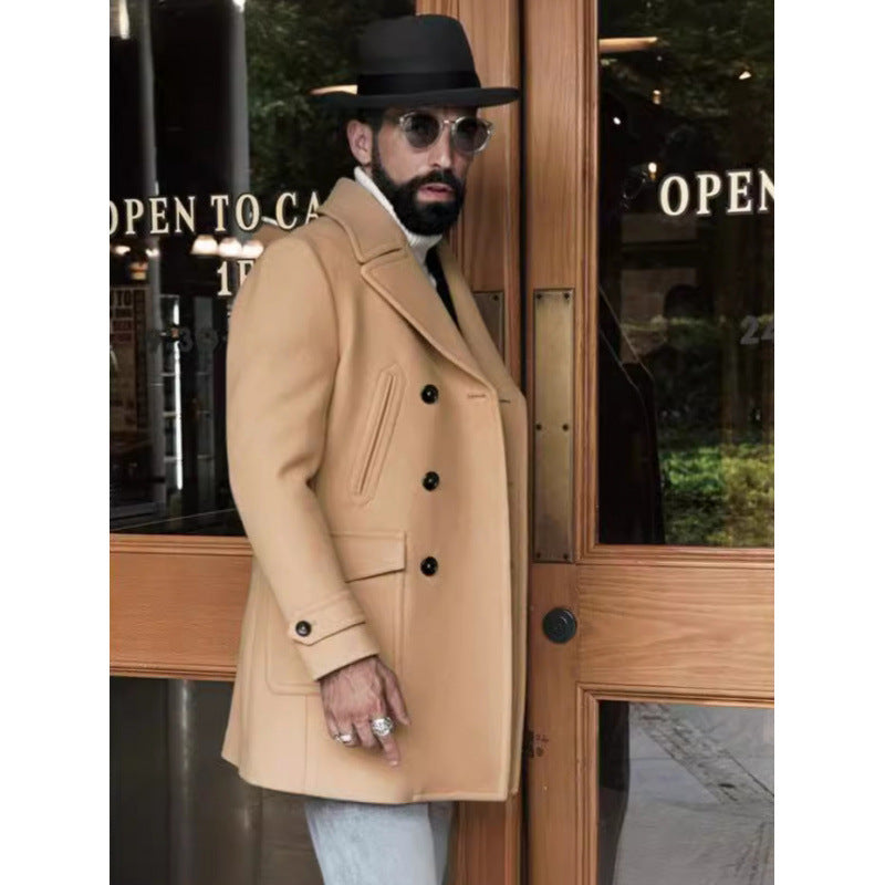 Long-Sleeve British-Style Fashionable Wool Coat