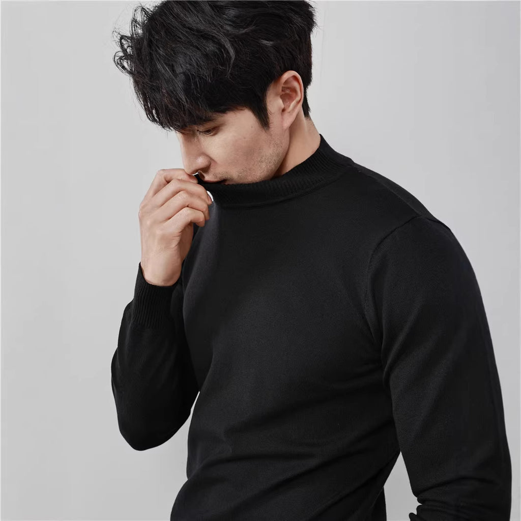 Slim-Fit Stretch Mock-Neck Knitted Sweater