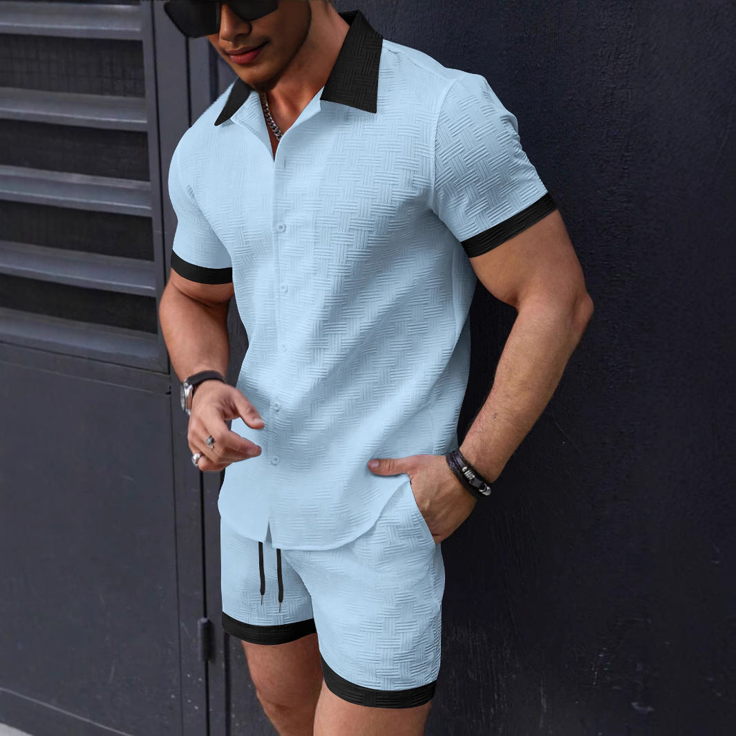 Casual Color-Block Shirt & Shorts Set