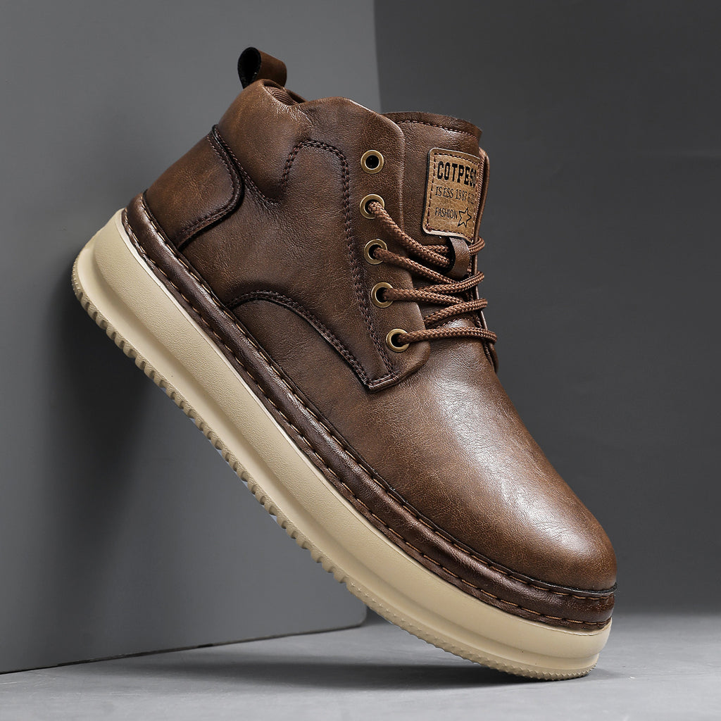 Retro Mid-Top Boots – Men's Chunky Heel Lace-Up
